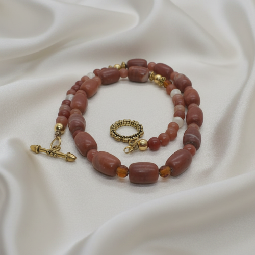 Gorgeous Burnt Red Adventurine and Italian Onyx, Semi-precious Necklace B-handcrafted by Artistry Jewelry
