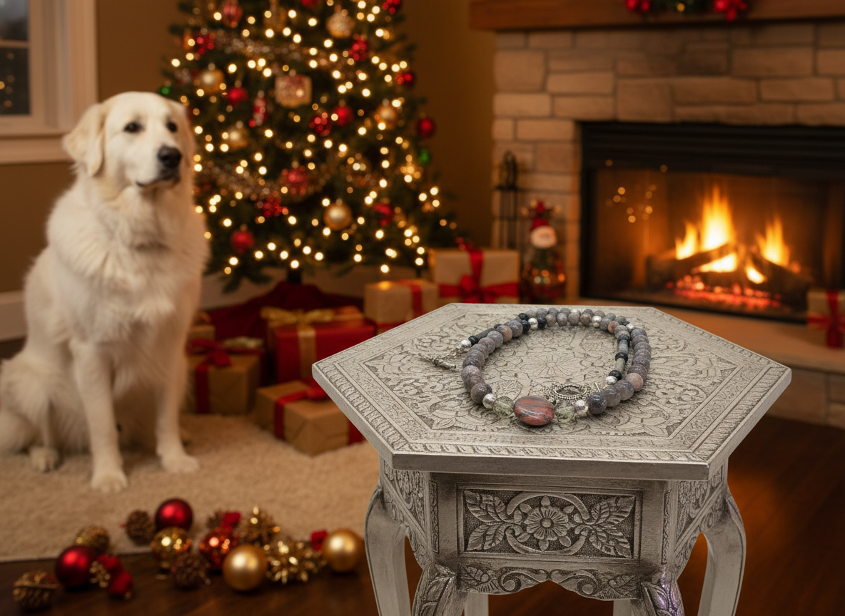 Gorgeous Natural Red Sesame, Black Lace Marble, and Crystal, semi-precious, One-of-a-Kind, Beaded Necklace-handcrafted by Artistry Jewelry