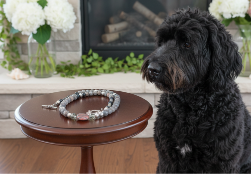 Gorgeous Natural Red Sesame, Black Lace Marble, and Crystal, semi-precious, One-of-a-Kind, Beaded Necklace-handcrafted by Artistry Jewelry