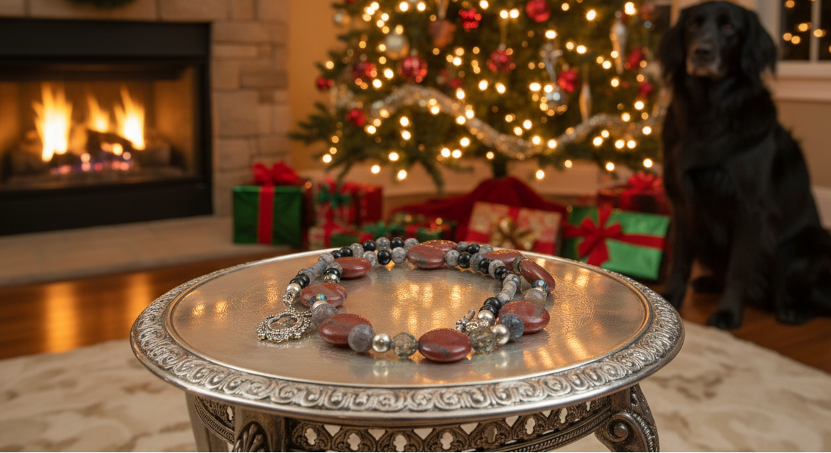Gorgeous Red Sesame Jasper, Black Lace Marble and Crystal, Semi-precious, One-of-a-Kind, Beaded Necklace B-handcrafted by Artistry Jewelry