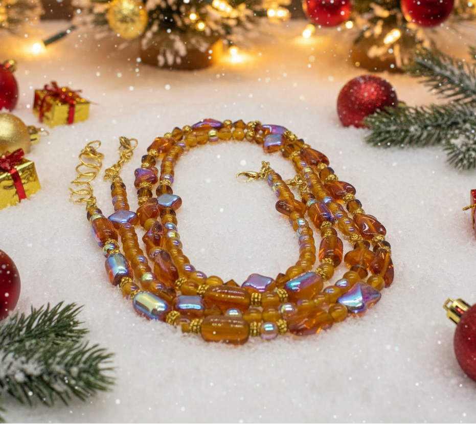 Lovely Browns, Blues, Oranges, and Gold Colors, Two-Strands, Beaded Necklaces, One-of-a-Kind - crafted by Artistry Jewelry