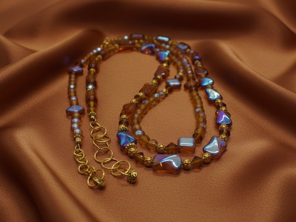 Lovely Browns, Blues, Oranges, and Gold Colors, Two-Strands, Beaded Necklaces, One-of-a-Kind - crafted by Artistry Jewelry