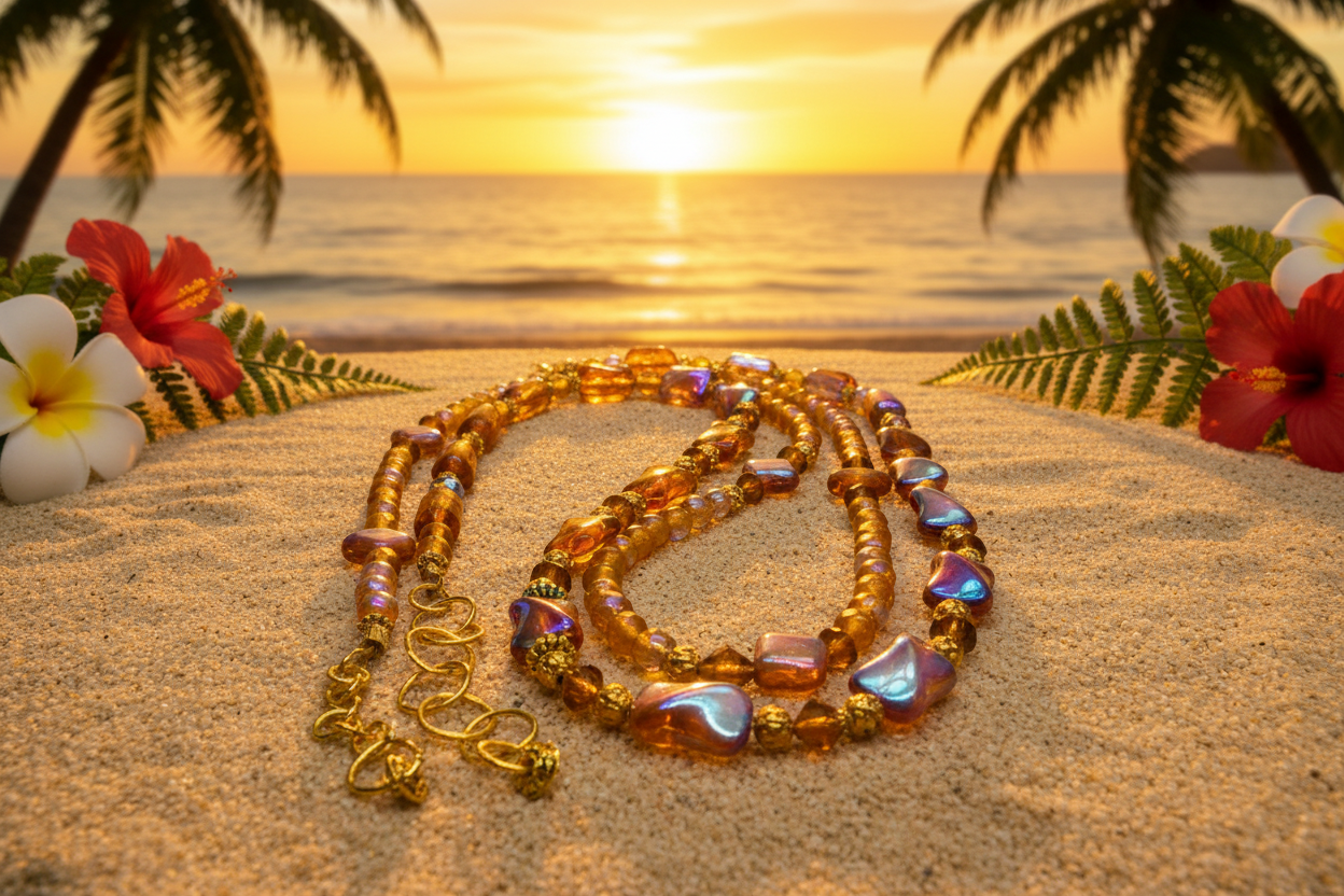 Lovely Browns, Blues, Oranges, and Gold Colors, Two-Strands, Beaded Necklaces, One-of-a-Kind - crafted by Artistry Jewelry