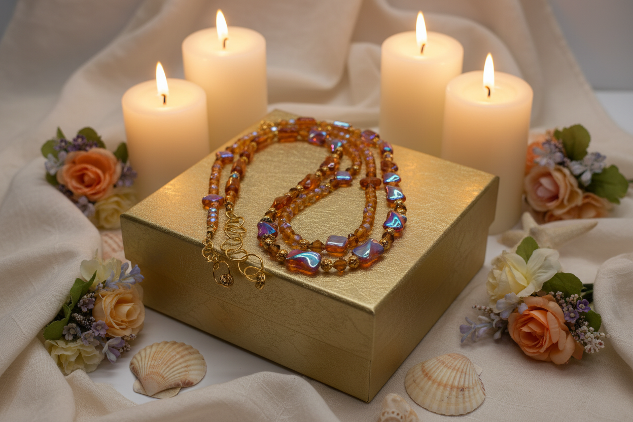 Lovely Browns, Blues, Oranges, and Gold Colors, Two-Strands, Beaded Necklaces, One-of-a-Kind - crafted by Artistry Jewelry