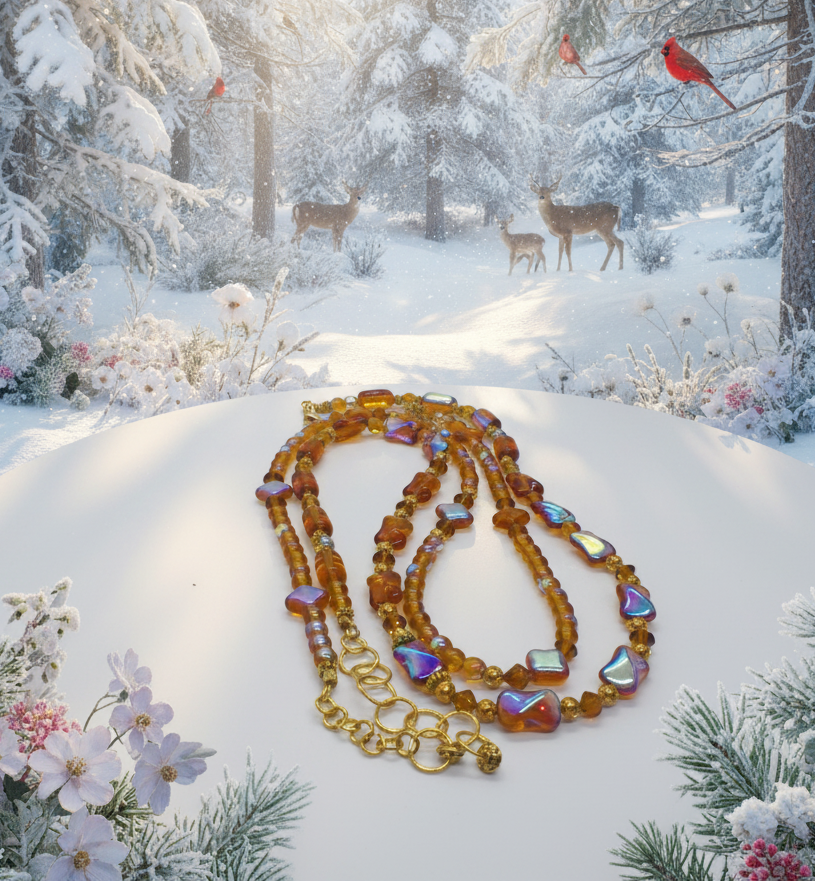 Lovely Browns, Blues, Oranges, and Gold Colors, Two-Strands, Beaded Necklaces, One-of-a-Kind - crafted by Artistry Jewelry