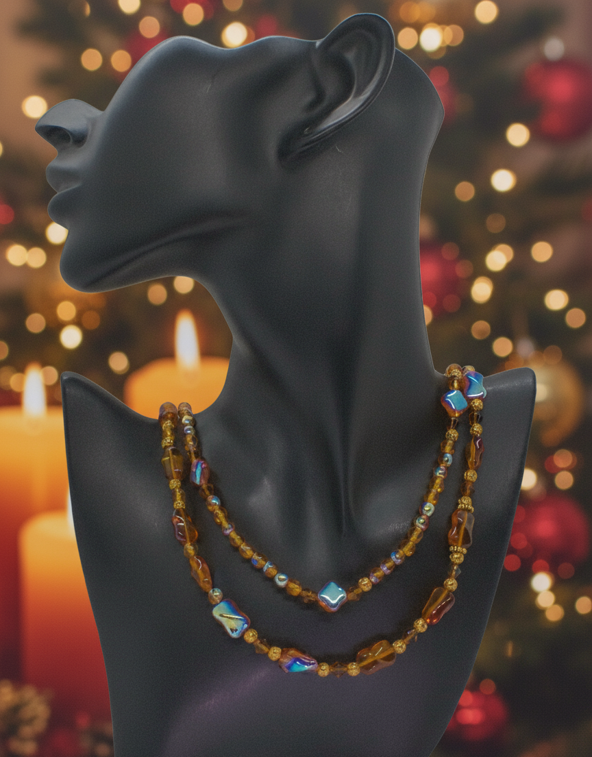 Lovely Browns, Blues, Oranges, and Gold Colors, Two-Strands, Beaded Necklaces, One-of-a-Kind - crafted by Artistry Jewelry