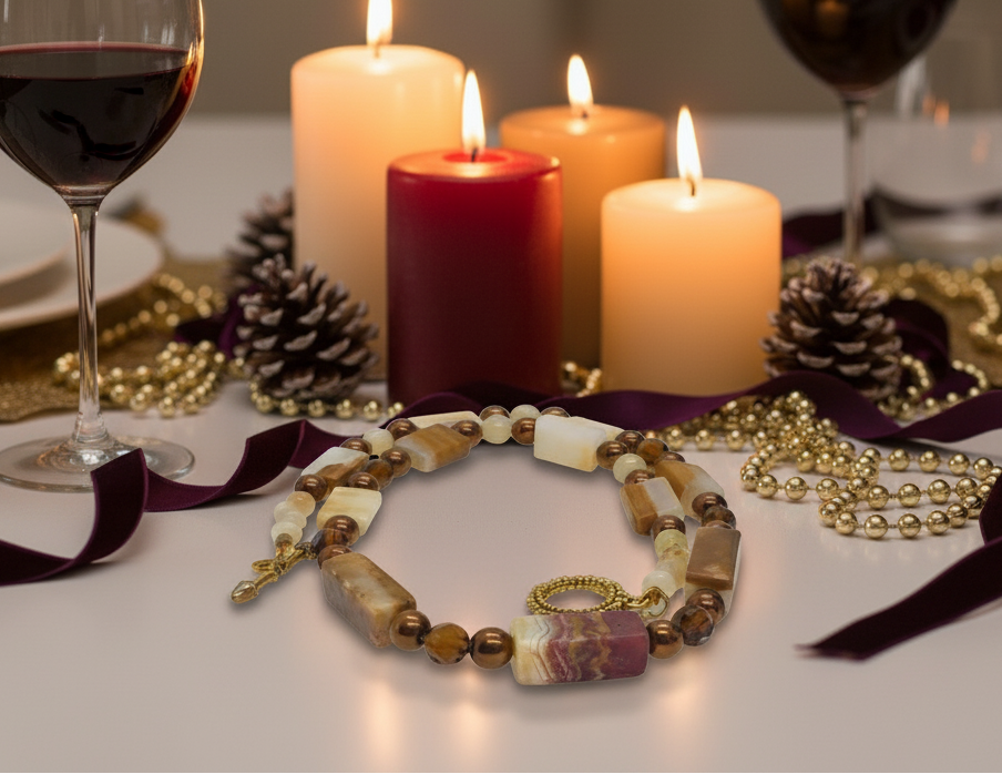 Beautiful Natural Italian Onyx, Quartz, and Crystals, One-of-a-Kind, Semi-precious Necklace-A-handcrafted by Artistry Jewelry