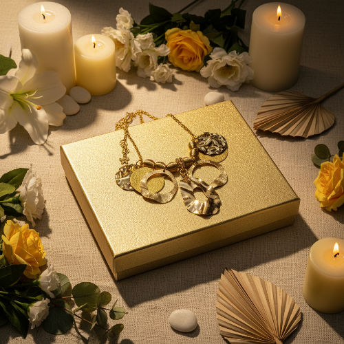Beautiful Geo Circles of Gold and Rhinestones Necklace, One-of-a-Kind-handcrafted by Artistry Jewelry
