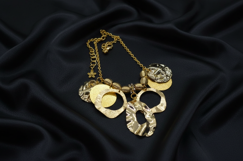 Beautiful Geo Circles of Gold and Rhinestones Necklace, One-of-a-Kind-handcrafted by Artistry Jewelry