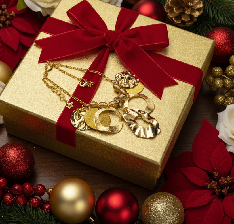 Beautiful Geo Circles of Gold and Rhinestones Necklace, One-of-a-Kind-handcrafted by Artistry Jewelry