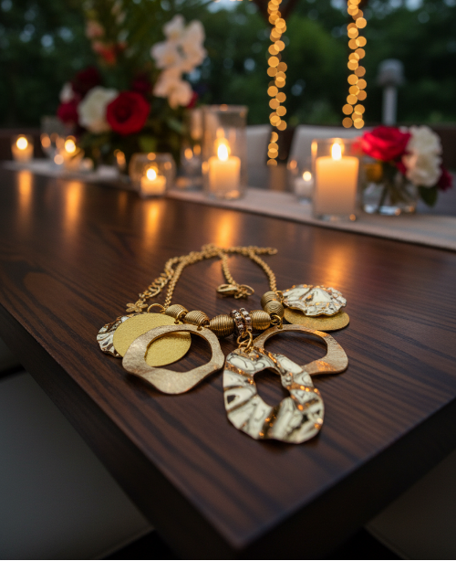 Beautiful Geo Circles of Gold and Rhinestones Necklace, One-of-a-Kind-handcrafted by Artistry Jewelry