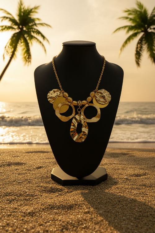 Beautiful Geo Circles of Gold and Rhinestones Necklace, One-of-a-Kind-handcrafted by Artistry Jewelry