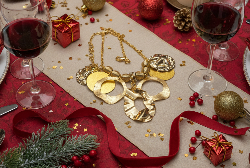 Beautiful Geo Circles of Gold and Rhinestones Necklace, One-of-a-Kind-handcrafted by Artistry Jewelry