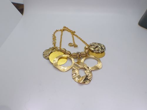 Beautiful Geo Circles of Gold and Rhinestones Necklace, One-of-a-Kind-handcrafted by Artistry Jewelry