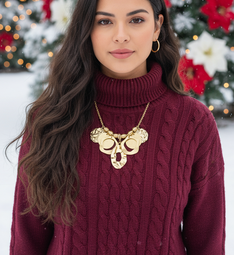 Beautiful Geo Circles of Gold and Rhinestones Necklace, One-of-a-Kind-handcrafted by Artistry Jewelry