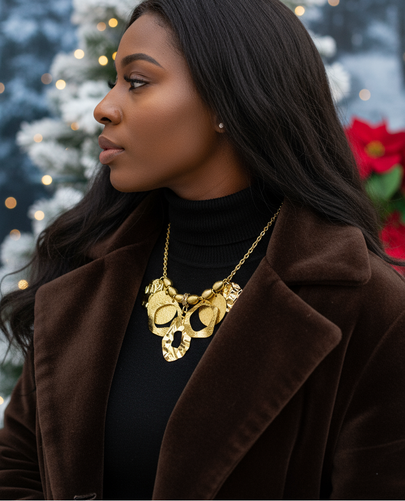 Beautiful Geo Circles of Gold and Rhinestones Necklace, One-of-a-Kind-handcrafted by Artistry Jewelry