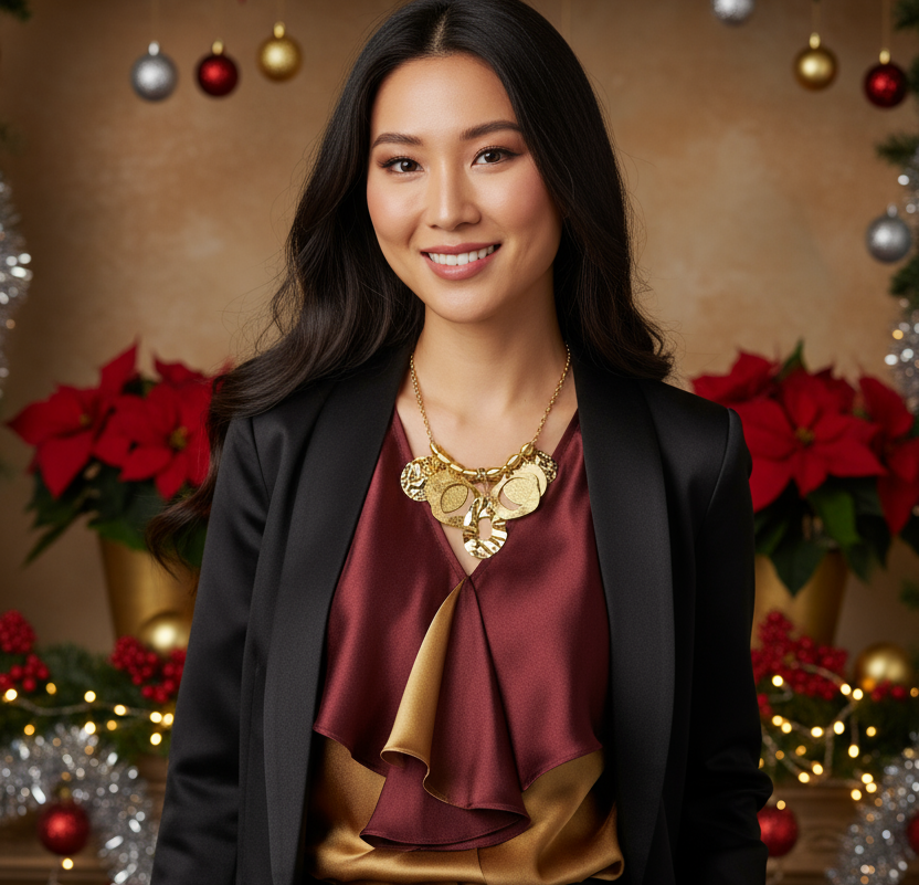 Beautiful Geo Circles of Gold and Rhinestones Necklace, One-of-a-Kind-handcrafted by Artistry Jewelry