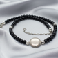 Exciting Black Satin Beads with Silver Hematite, One-of-a-Kind Necklace - hand crafted by Artistry Jewelry