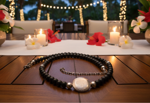 Exciting Black Satin Beads with Silver Hematite, One-of-a-Kind Necklace - hand crafted by Artistry Jewelry