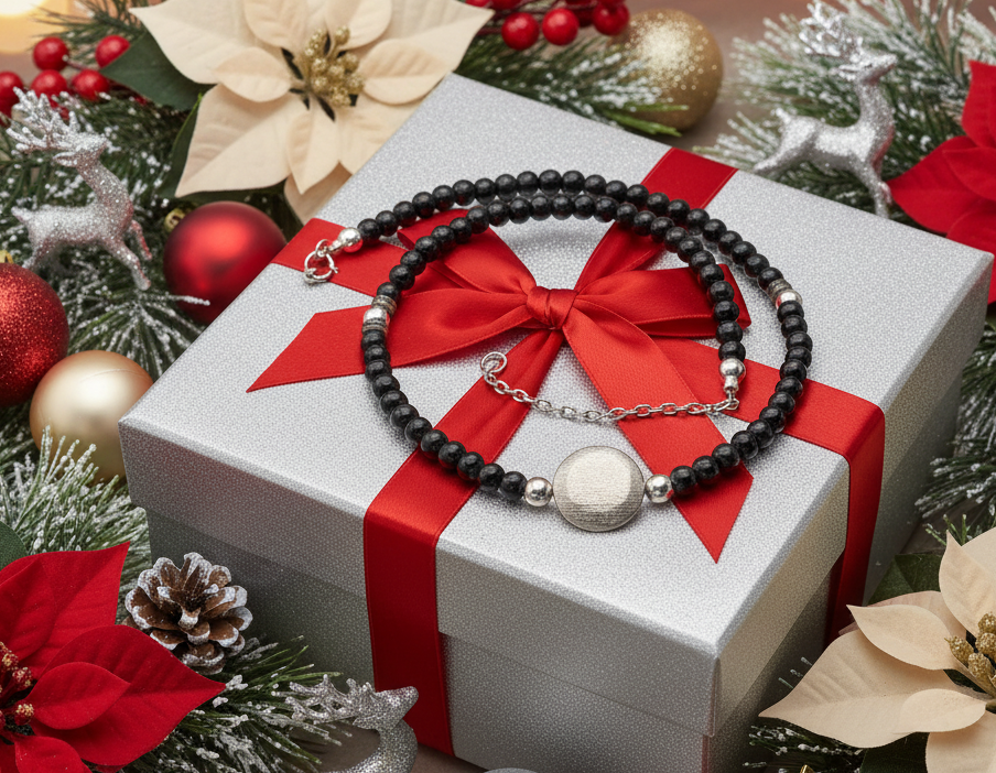 Exciting Black Satin Beads with Silver Hematite, One-of-a-Kind Necklace - hand crafted by Artistry Jewelry
