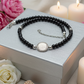 Exciting Black Satin Beads with Silver Hematite, One-of-a-Kind Necklace - hand crafted by Artistry Jewelry