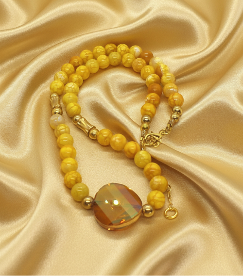 Exciting Yellow Fire Dragon Agates and Copper Crystal Twist, Semi-precious, One-of-a-Kind, Necklace - handcrafted by Artistry Jewelry