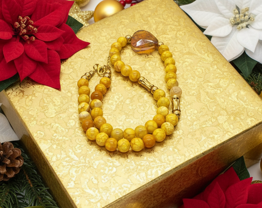 Exciting Yellow Fire Dragon Agates and Copper Crystal Twist, Semi-precious, One-of-a-Kind, Necklace - handcrafted by Artistry Jewelry