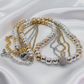 Gorgeous Handcrafted Two-Strand Silver and Gold Hematite and Chain Necklace with Cubic Zirconia Focal, Silver and Gold Tones- handcrafted by Artistry Jewelry
