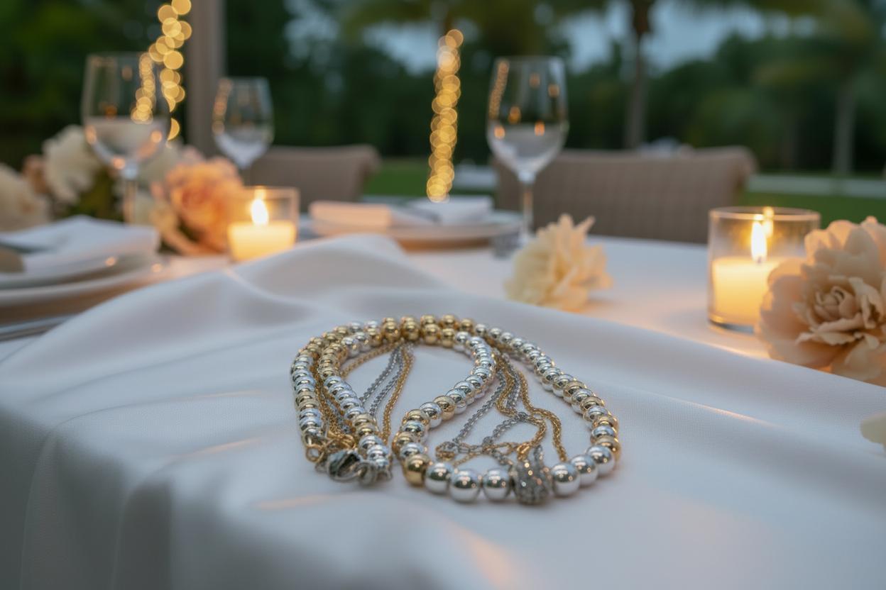 Gorgeous Handcrafted Two-Strand Silver and Gold Hematite and Chain Necklace with Cubic Zirconia Focal, Silver and Gold Tones- handcrafted by Artistry Jewelry