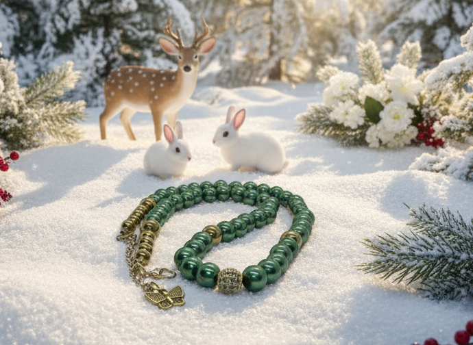 Stunning Cubic Zirconia, Czech Green Satin Beads, and Gold Hematite, Beaded Necklace, One-of-a-Kind, Crafted by Artistry Jewelry