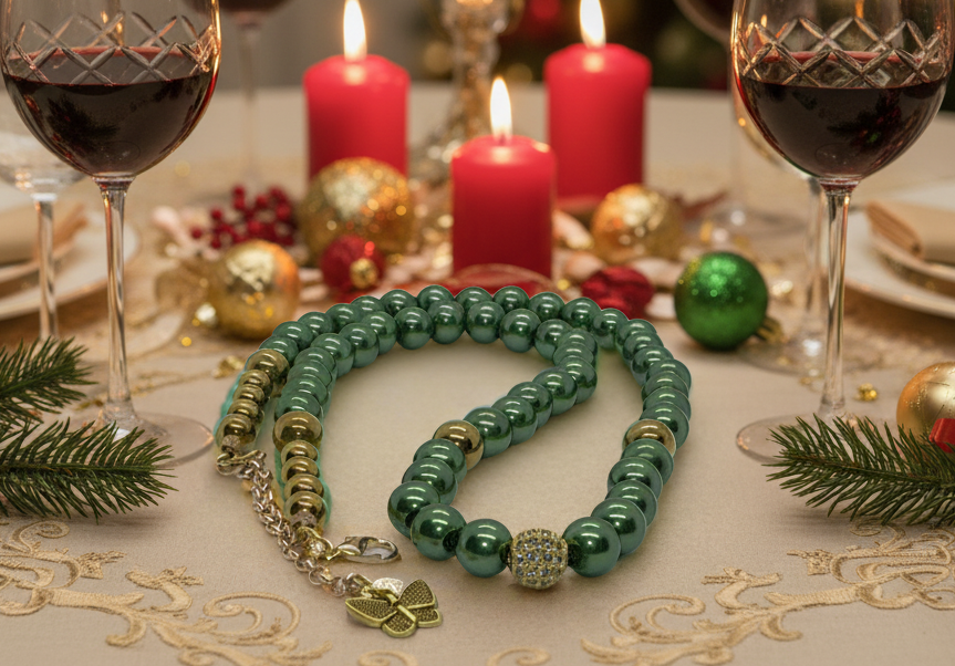 Stunning Cubic Zirconia, Czech Green Satin Beads, and Gold Hematite, Beaded Necklace, One-of-a-Kind, Crafted by Artistry Jewelry