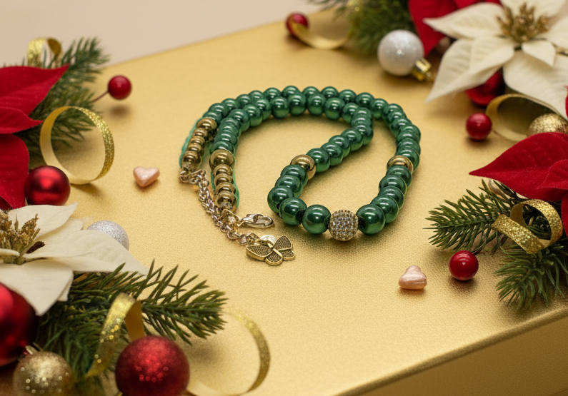 Stunning Cubic Zirconia, Czech Green Satin Beads, and Gold Hematite, Beaded Necklace, One-of-a-Kind, Crafted by Artistry Jewelry