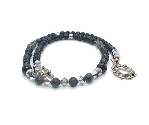 Fabulous Black & Gray Labrador, Black  Onyx and Black Diamond Crystals,_A Beaded Necklace