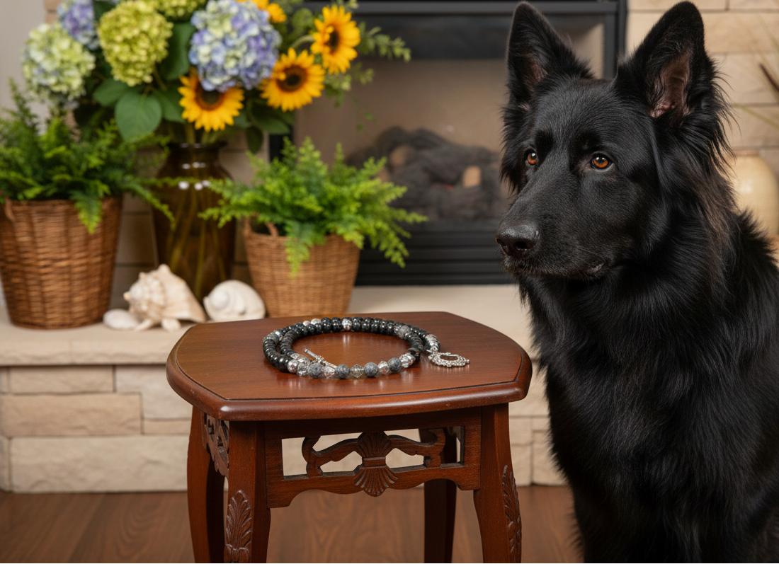 Fabulous Black & Gray Labrador, Black  Onyx and Black Diamond Crystals,_A Beaded Necklace