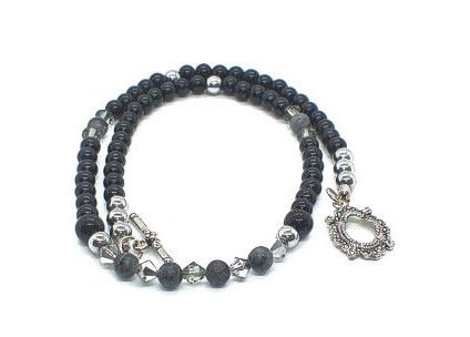 Fabulous Black & Gray Labrador, Black  Onyx and Black Diamond Crystals,_A Beaded Necklace