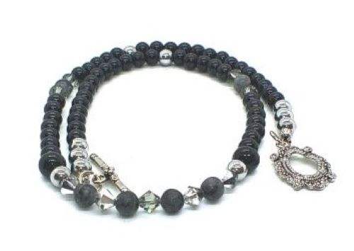 Fabulous Black & Gray Labrador, Black  Onyx and Black Diamond Crystals,_A Beaded Necklace