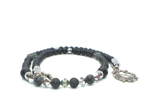 Fabulous Black & Gray Labrador, Black  Onyx and Black Diamond Crystals,_A Beaded Necklace