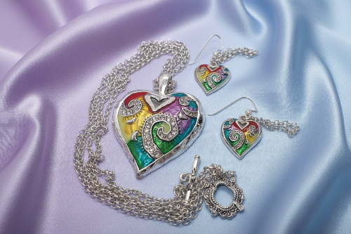 Fabulous Purple, Yellow, Red, Blue, Silver Colors and Fragile Rhinestones Chain Necklace Set A-by Artistry Jewelry