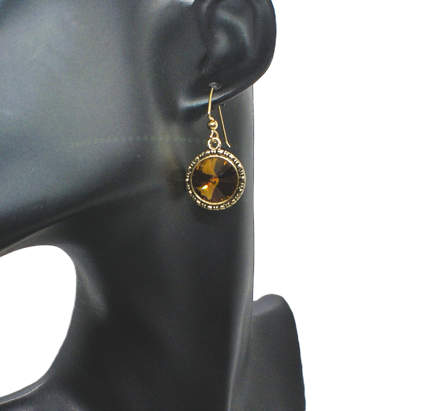 Lovely Smokey Topaz, Rivoli, Gold Drop Earrings- by Artistry Jewelry