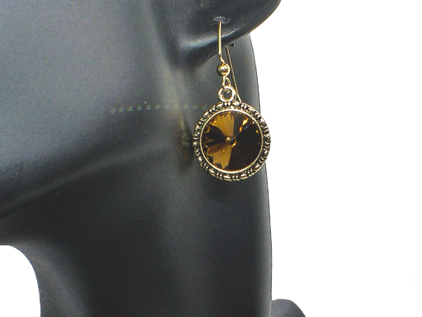 Lovely Smokey Topaz, Rivoli, Gold Drop Earrings- by Artistry Jewelry