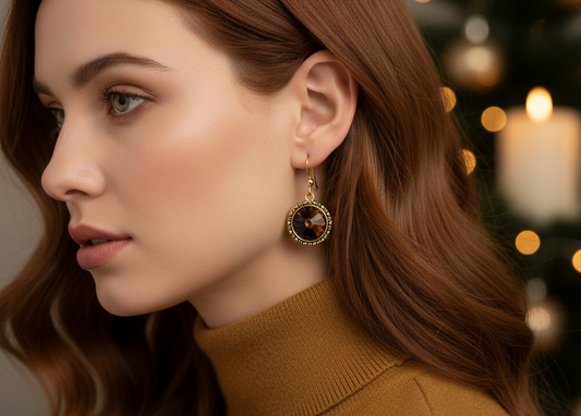 Lovely Smoky Topaz, Rivoli, Gold Drop Earrings- by Artistry Jewelry