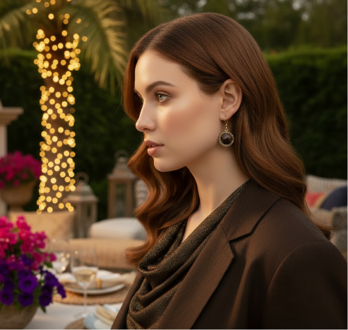 Lovely Smoky Topaz, Rivoli, Gold Drop Earrings- by Artistry Jewelry