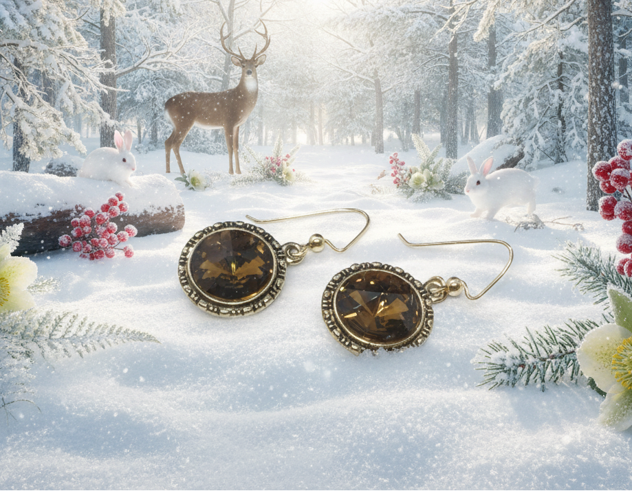 Lovely Smoky Topaz, Rivoli, Gold Drop Earrings- by Artistry Jewelry