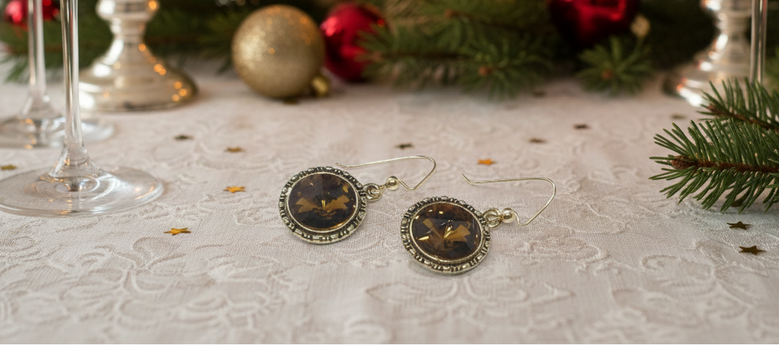 Lovely Smoky Topaz, Rivoli, Gold Drop Earrings- by Artistry Jewelry