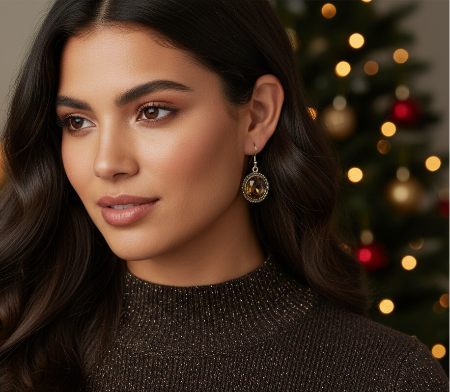 Lovely Smoky Topaz, Rivoli, Gold Drop Earrings- by Artistry Jewelry