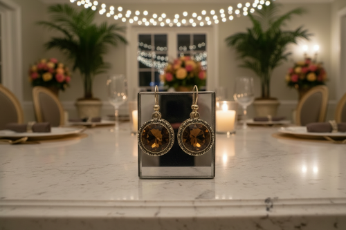 Lovely Smoky Topaz, Rivoli, Gold Drop Earrings- by Artistry Jewelry