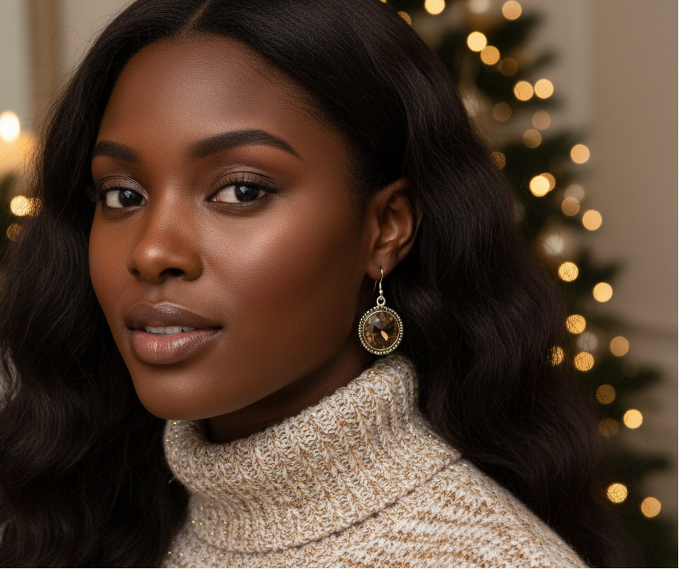 Lovely Smoky Topaz, Rivoli, Gold Drop Earrings- by Artistry Jewelry