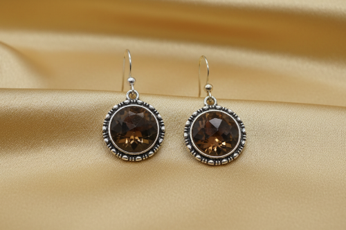 Lovely Smoky Topaz, Rivoli, Gold Drop Earrings- by Artistry Jewelry