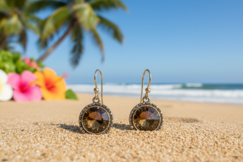 Lovely Smoky Topaz, Rivoli, Gold Drop Earrings- by Artistry Jewelry