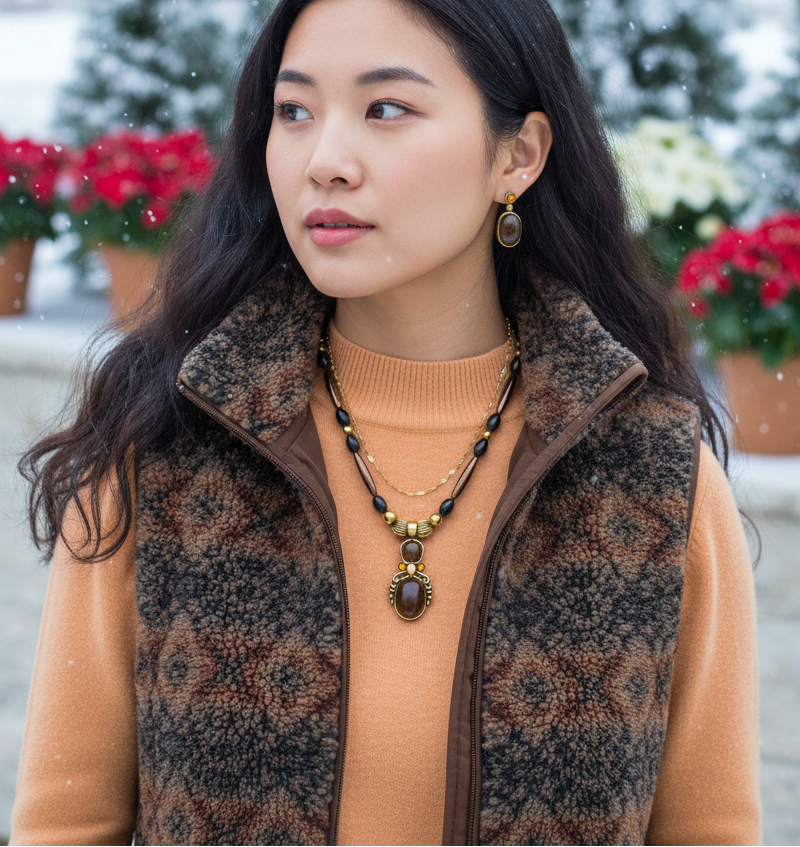 Charming Vintage Brown and Antique Gold Romance Beaded, and Chain Necklace Set with Hematite, One-of-a-Kind - handcrafted by Artistry Jewelry